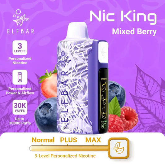 Purple and white patterned elf bar nic king mixed berry vape pen with sleek design and dual airflow for long use
