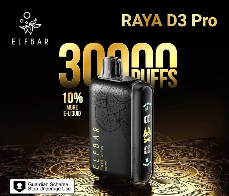 Black elf bar raya d3 pro vape pen with silver etched patterns and 30000 puffs disposable vape for vape india