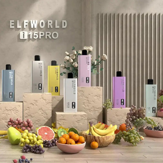 The elfworld i15pro vape pens feature sleek metallic and pastel bodies with minimalist branding in this i15 pro set