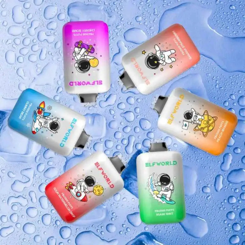 Colorful gradient plastic elfworld pb45000 disposable vape pens with astronaut designs and high e-liquid tank capacity