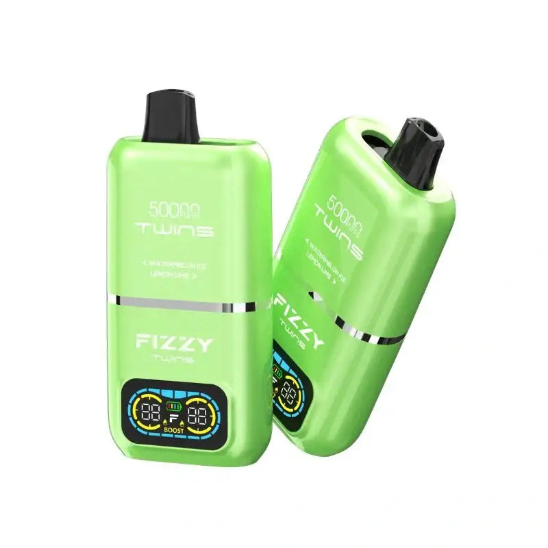 Vibrant lime green fizzy twins 50k dual battery vape pen with digital display 50k puffs dual flavor