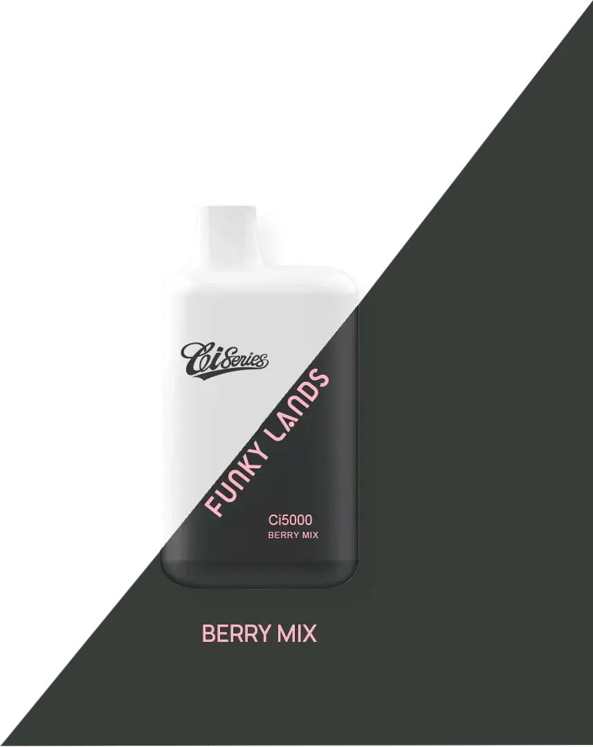 White and black funky lands ci5000 vape device with funky lands berry mix flavor and 10ml e-liquid capacity