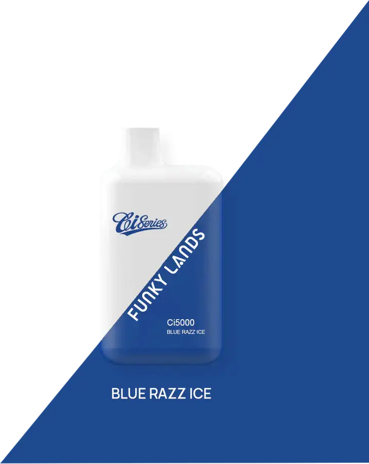 White and blue funky lands ci5000 vape pen with sleek rectangular design and 10ml e-liquid for lands ci5000 puffs