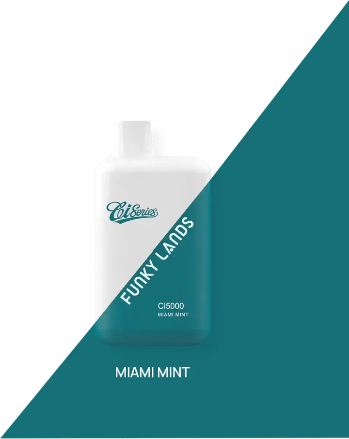 White and teal disposable vape cartridge funky lands ci5000 puffs with miami mint e-liquid by citiseries for vape india