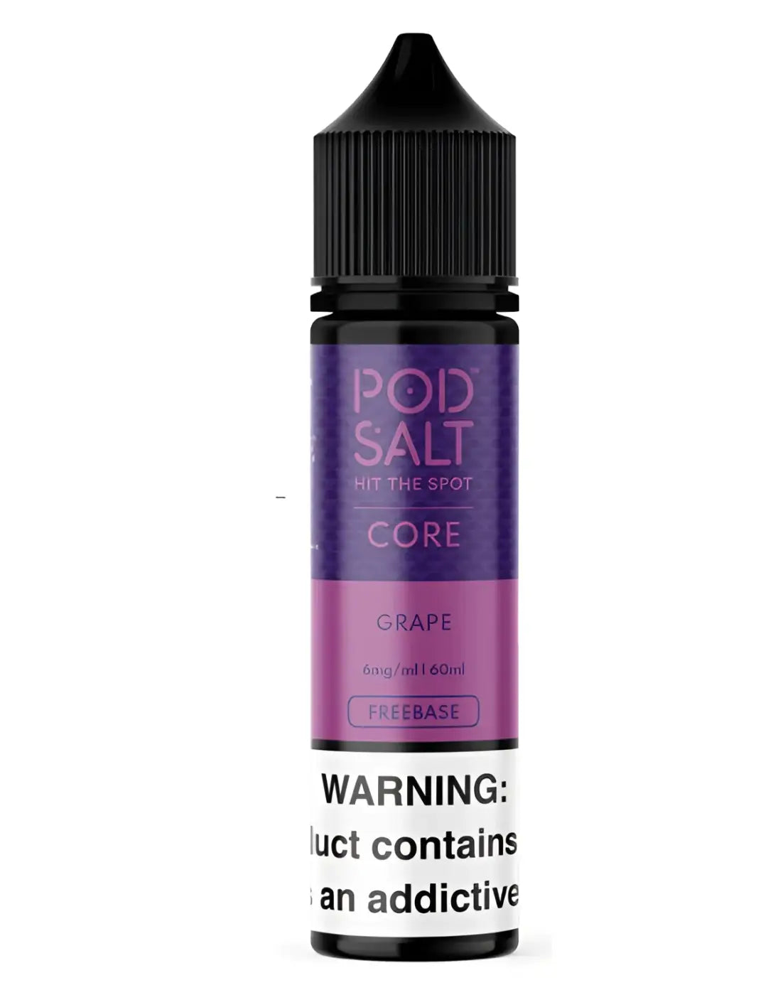 Purple and black core pod salt grape 60ml vape juice bottle with black cap salt freebase grape option