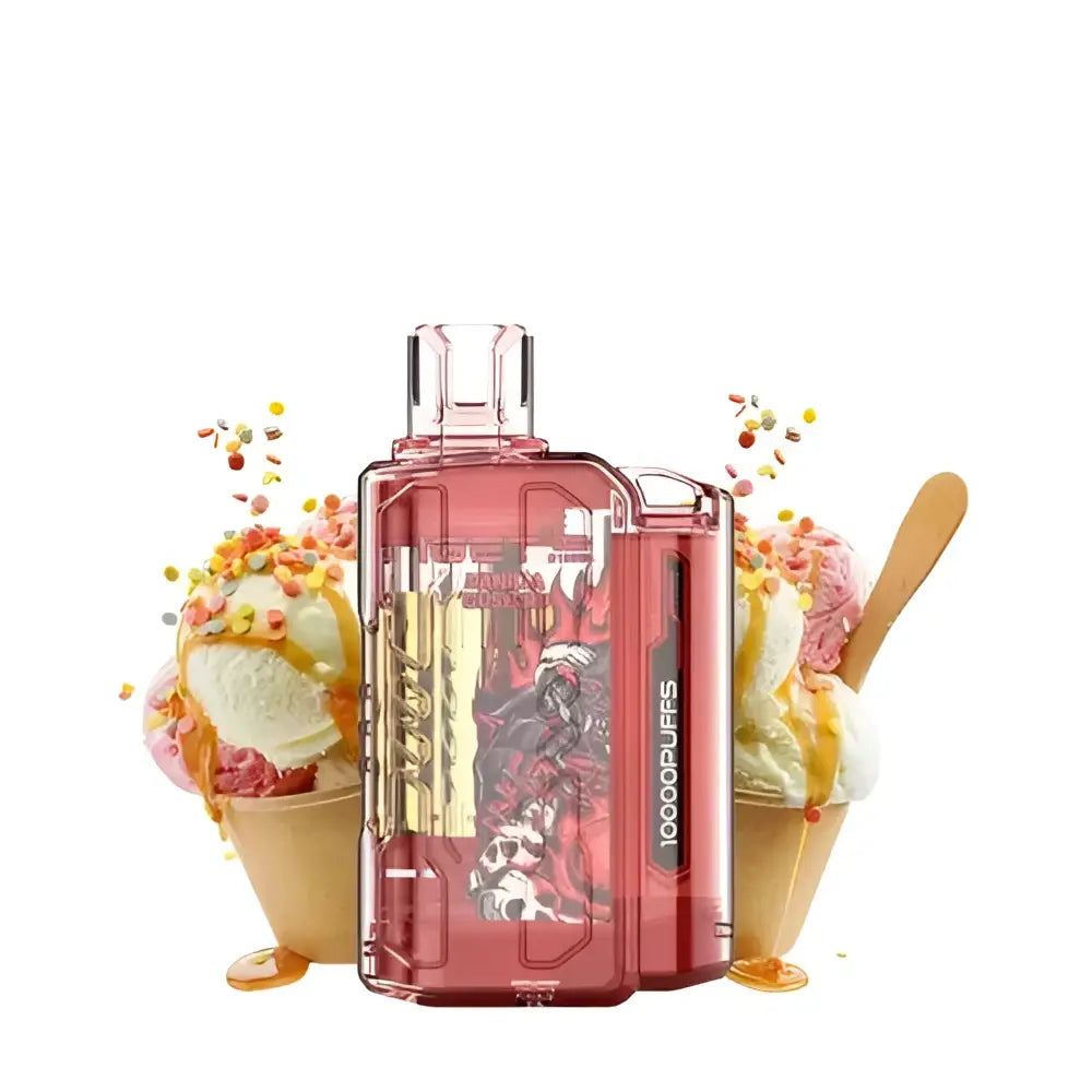 Pink transparent iget flare sleek disposable vape mod with gold skull accents for a smooth draw and 10,000 puffs