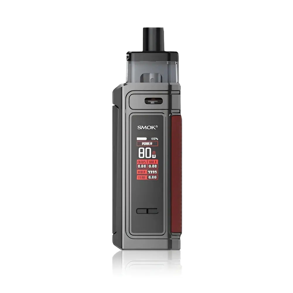 The smok g-priv 80w refillable pod system kit with smok tfv8 vape mod in matte black and red with 2500mah battery