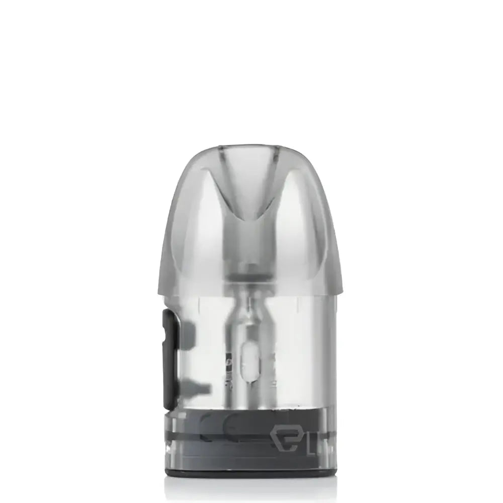 Clear plastic uwell caliburn a2s replacement pod with black base and metallic parts for e-liquid vape india use