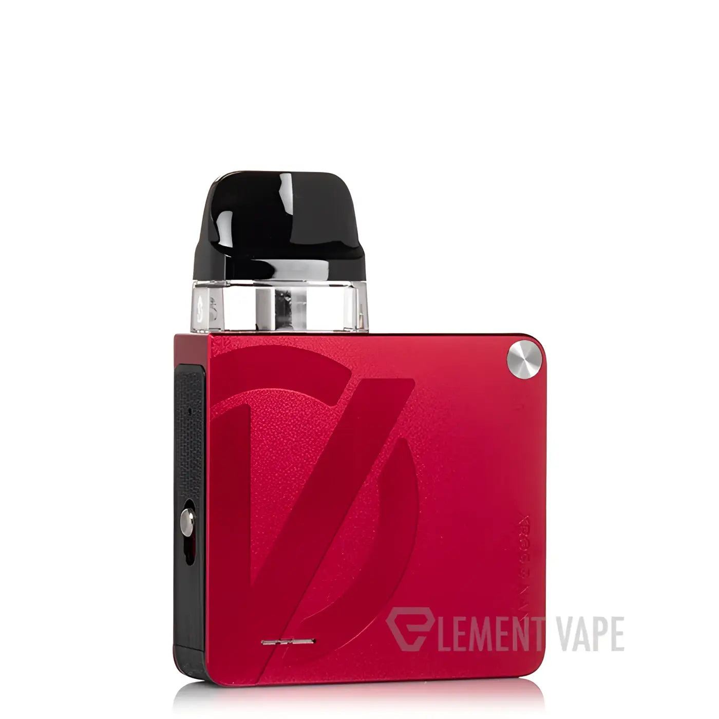 Red vaporesso xros nano kit vape with black mouthpiece silver accents and v logo for e-liquid puffs in vape india