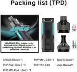 Black and gray voopoo argus 40w pod system kit with ohm mesh coil and 2ml pod voopoo in sleek modern design